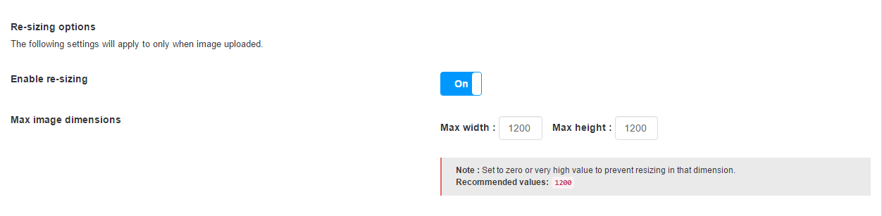 SEO Image Re-Size Settings