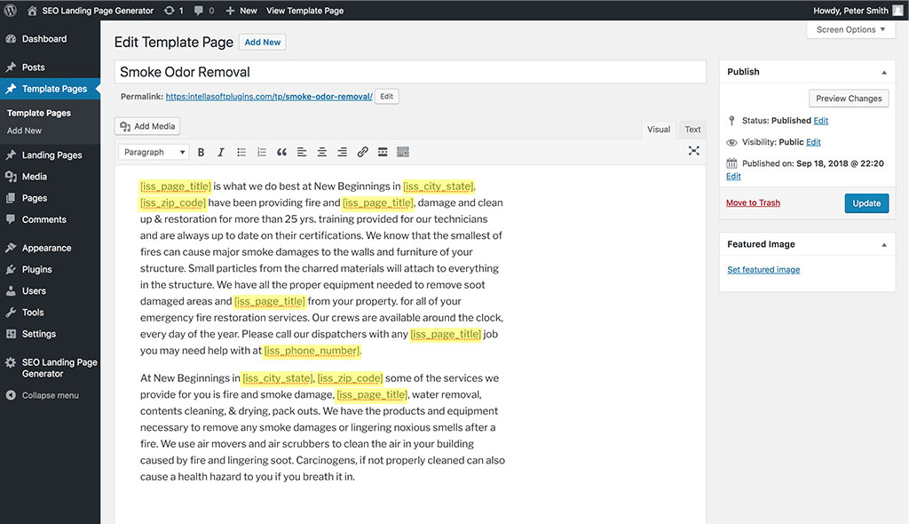 Promote a service on a template page and add location placeholders