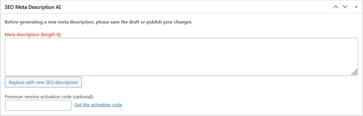 SEO Meta Description AI plugin box inside of edit page