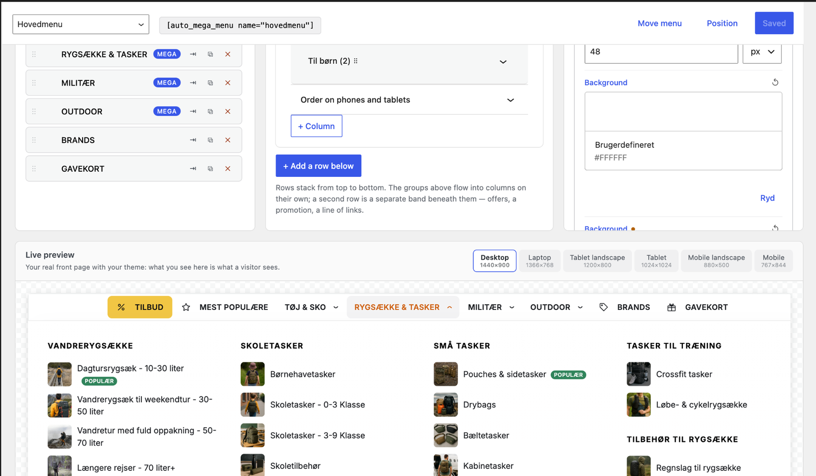 The live preview: your own front page inside the builder