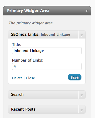 Configuring the inbound link widget.