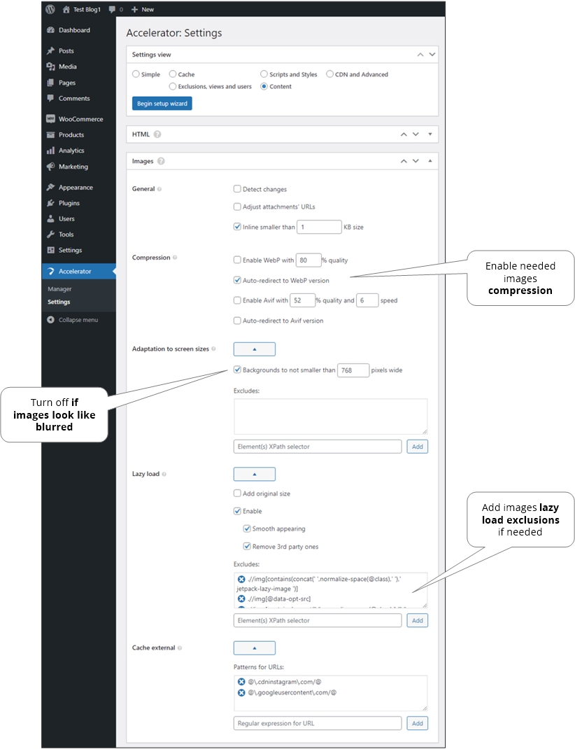 Settings - Images.