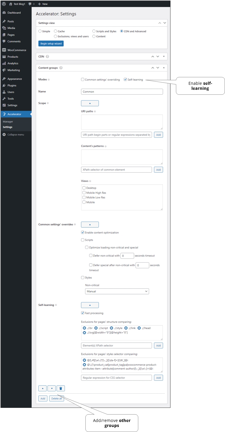 Settings - Content groups.