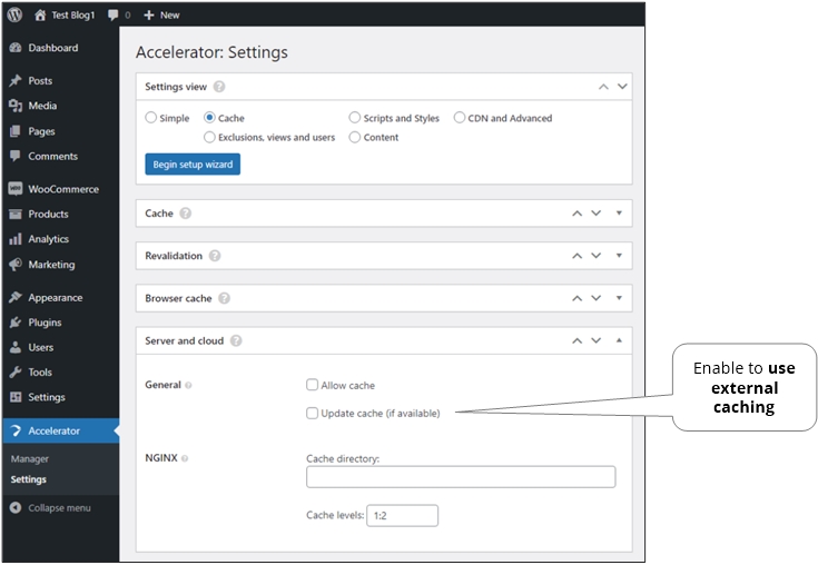 Settings - Server and cloud.