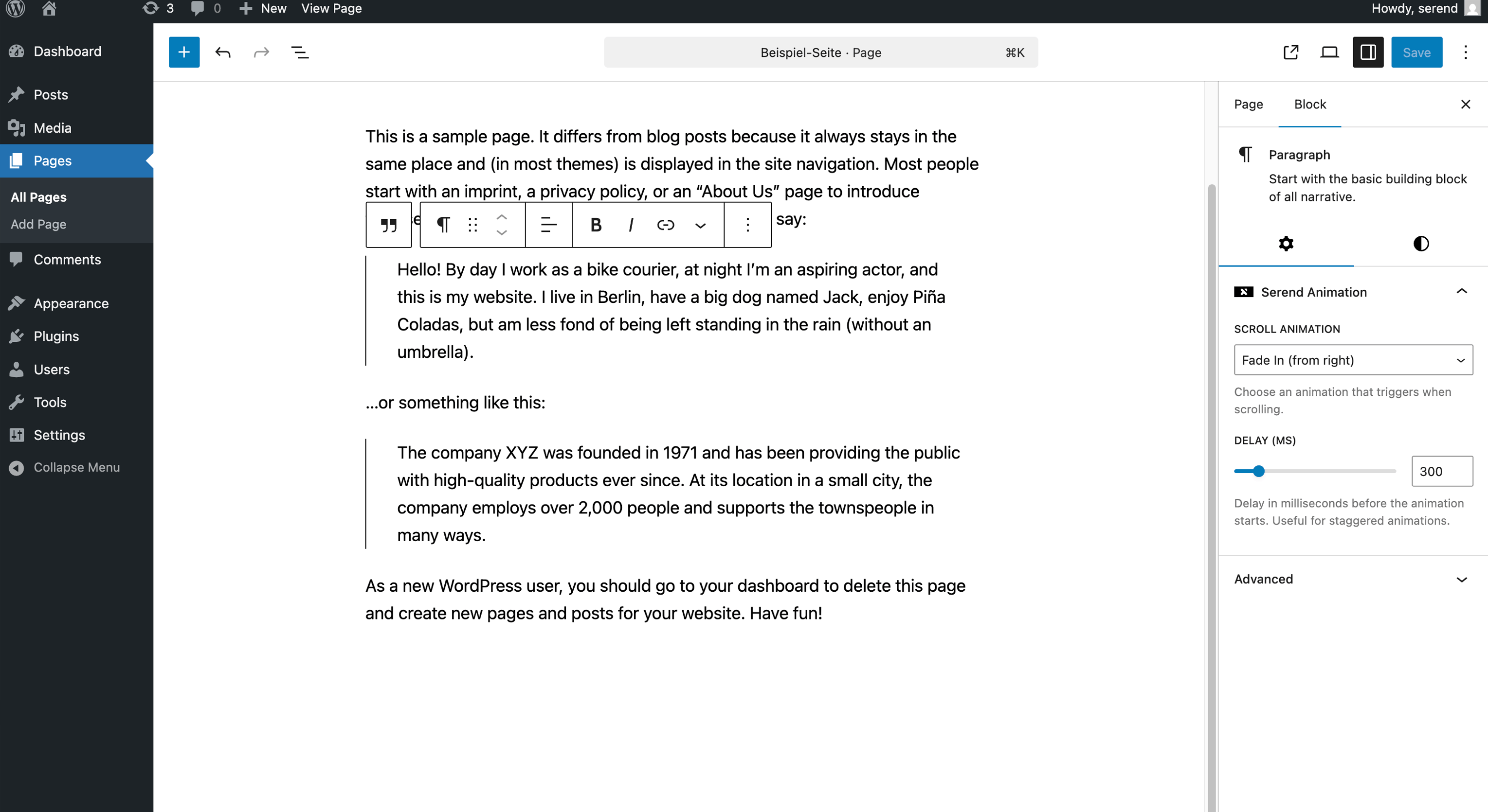 Animation selection dropdown in the Gutenberg block inspector
(screenshot-1.png)