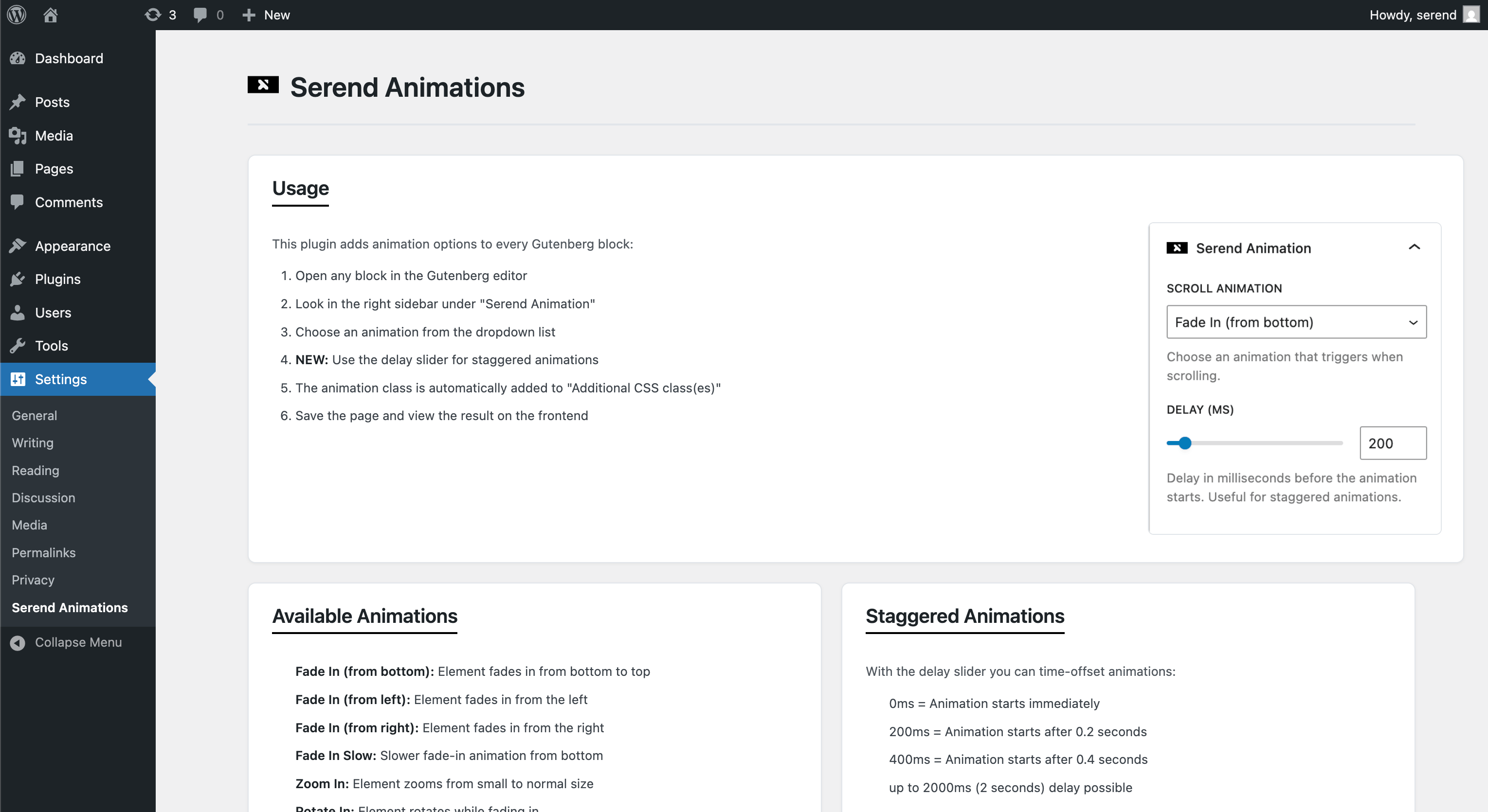 Example of fade-in animation applied to a paragraph block in Gutenberg editor
(screenshot-3.png)