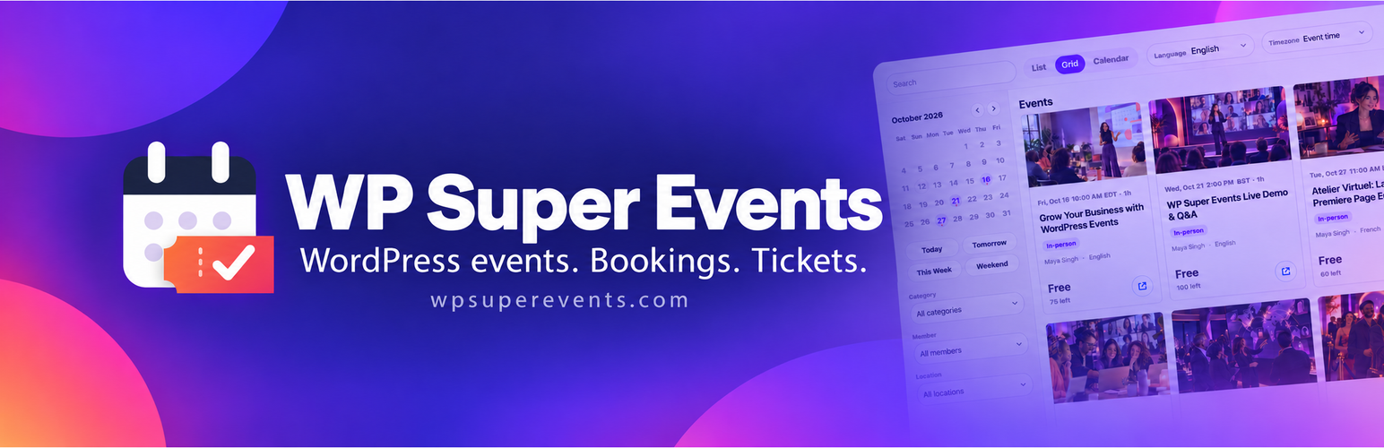 WP Super Events – Event Booking & Tickets preview