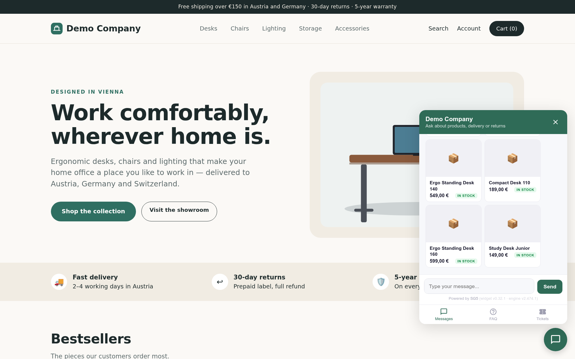 The AI chat widget on your website answers product questions from your live catalog.