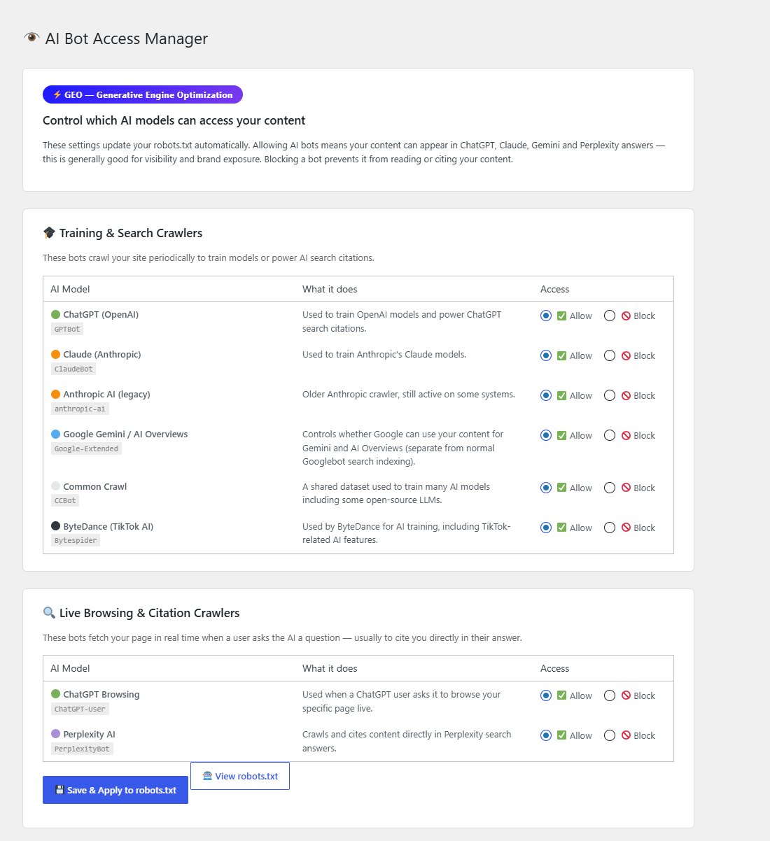 AI Bot Access Manager