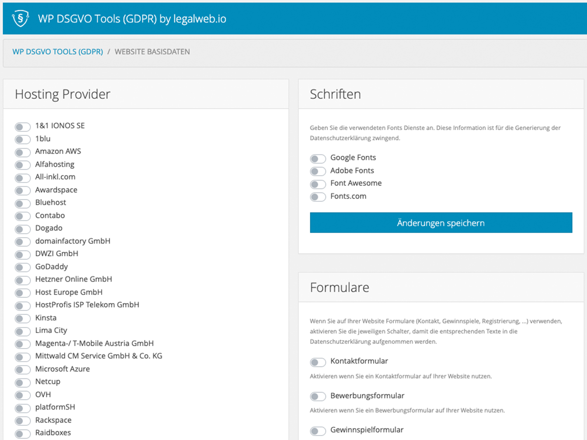 Settings about the page basics