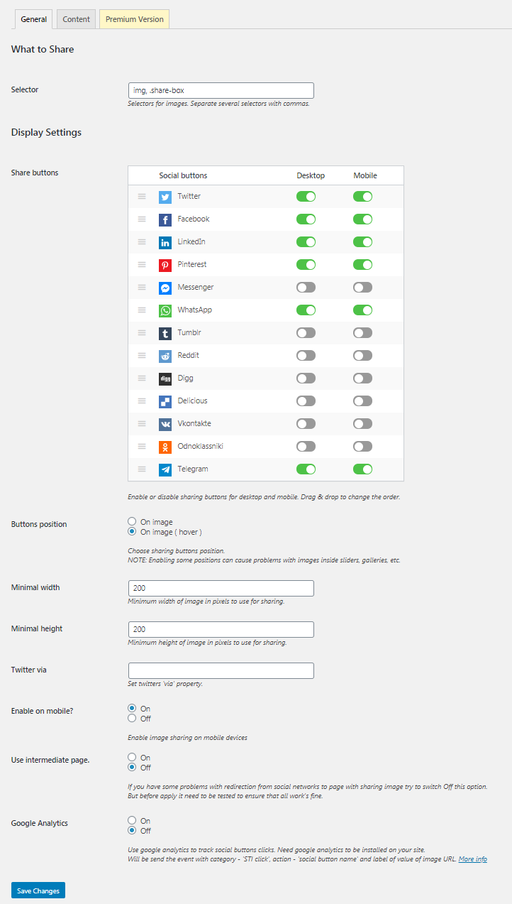 Plugin settings page