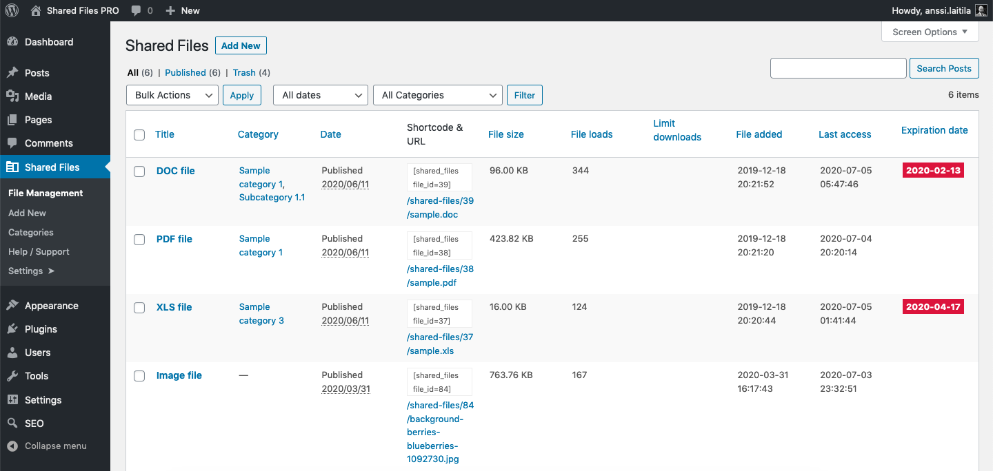 File manager in admin area