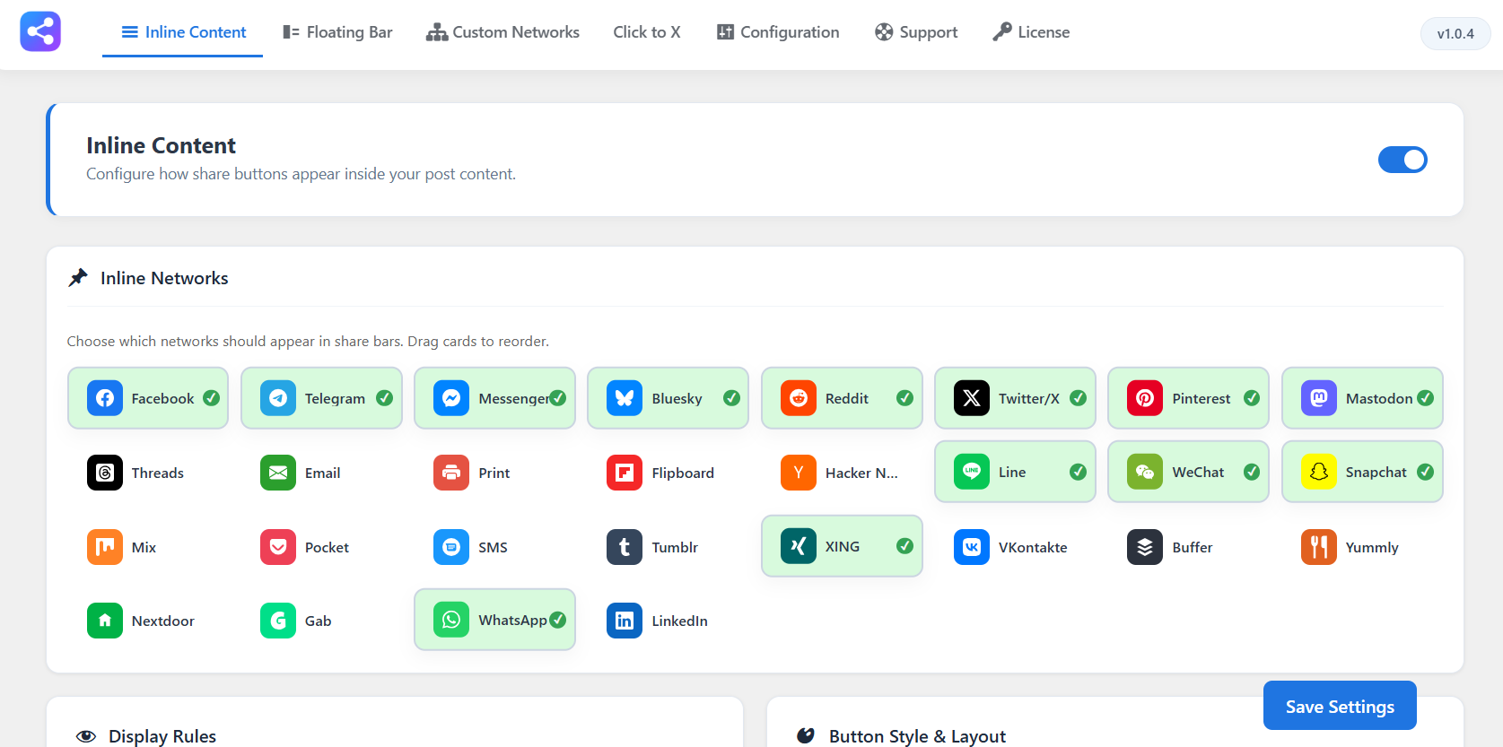 Inline Share Buttons Settings