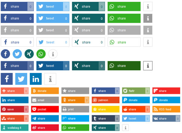 Differently styled share buttons.