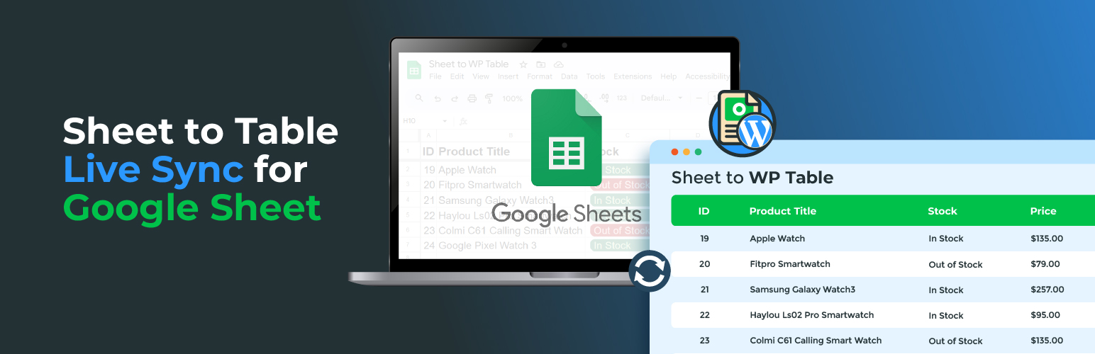 WordPress 外掛 Sheet to Table Live Sync for Google Sheet 的封面圖片。