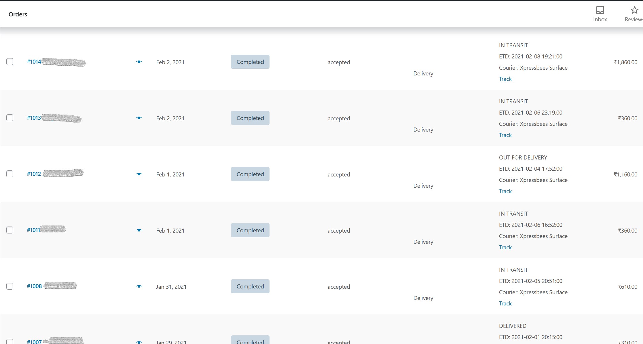 Tracking information in Woocommerce->Orders page in admin.