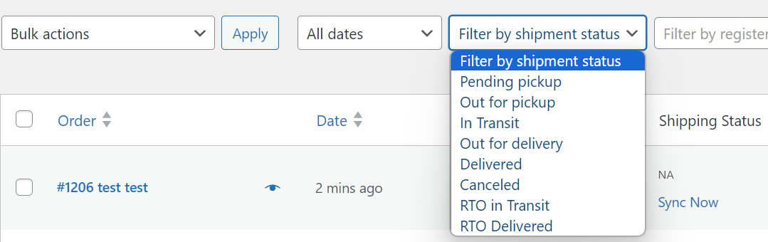 Filter orders based on shipping status