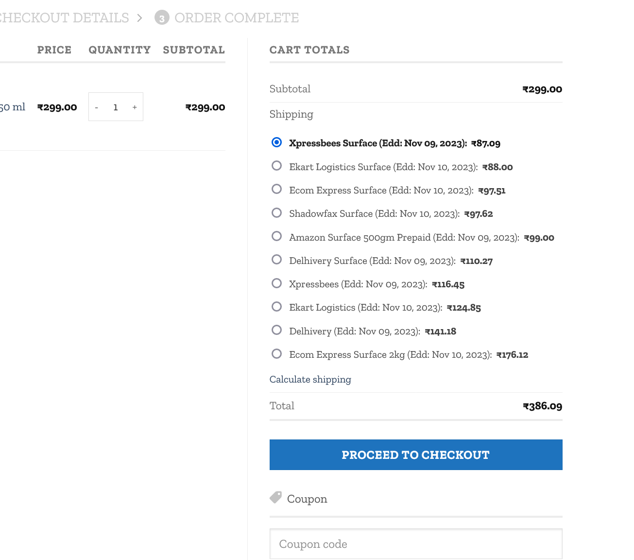 Dynamic Shipping methods on cart and checkout pages