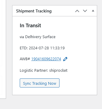 Shipment Tracking Metabox in Order details page.