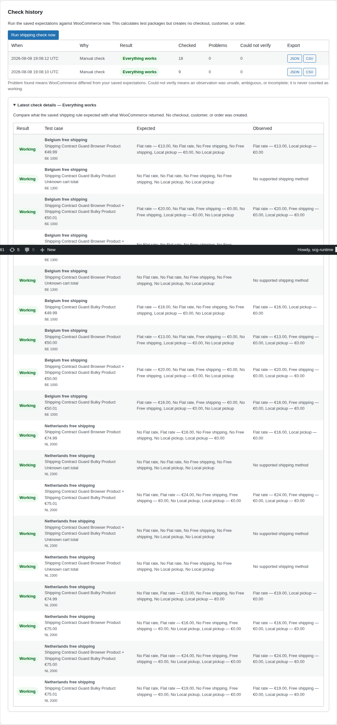 Review bounded check history and detailed expected-versus-observed evidence.