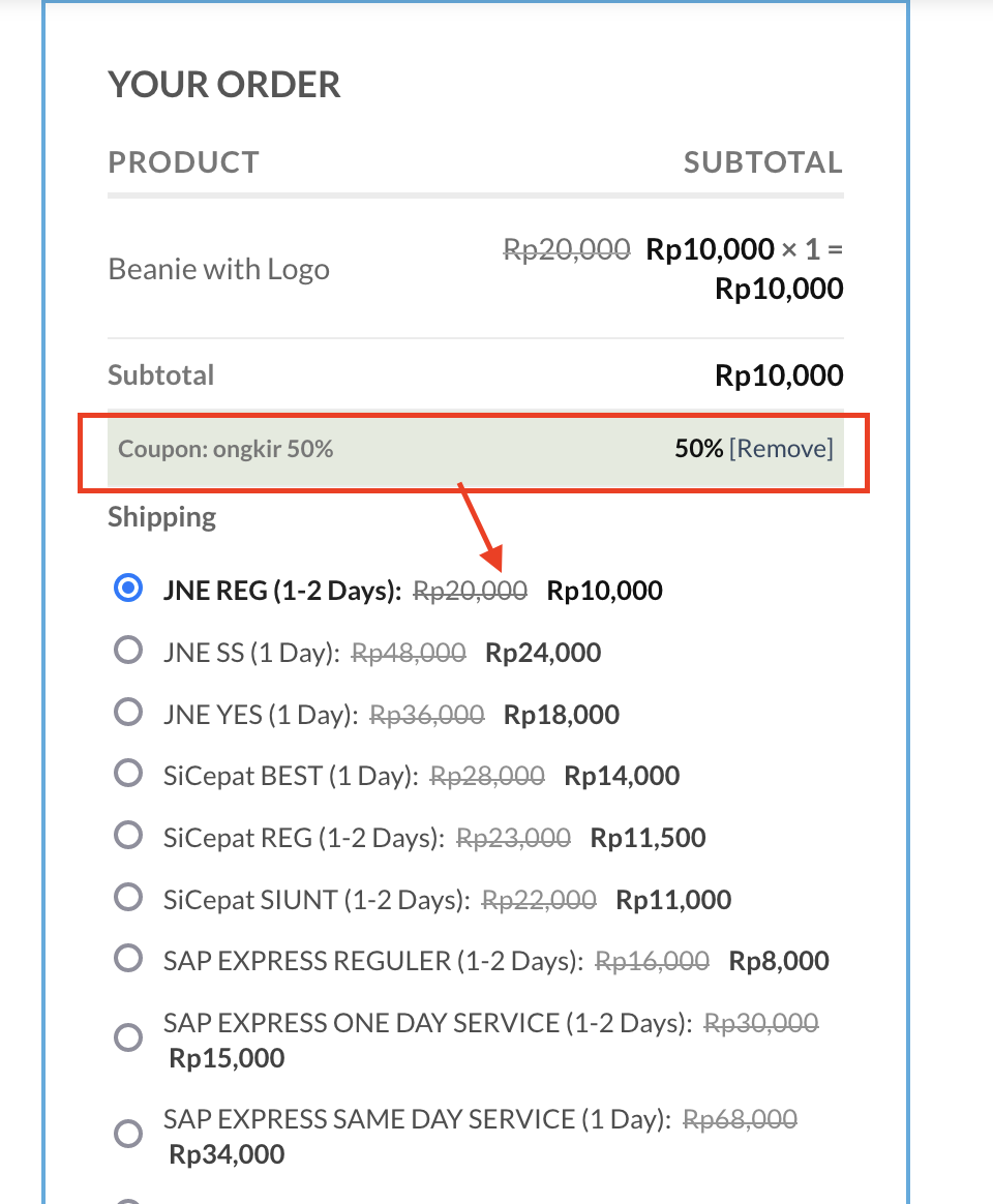 Shipping Discount Applied Percentage