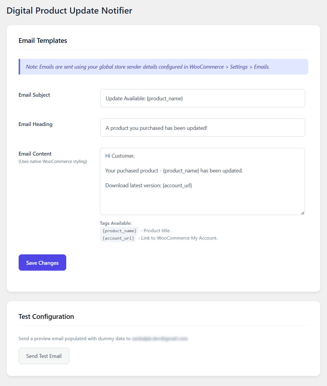 Settings page