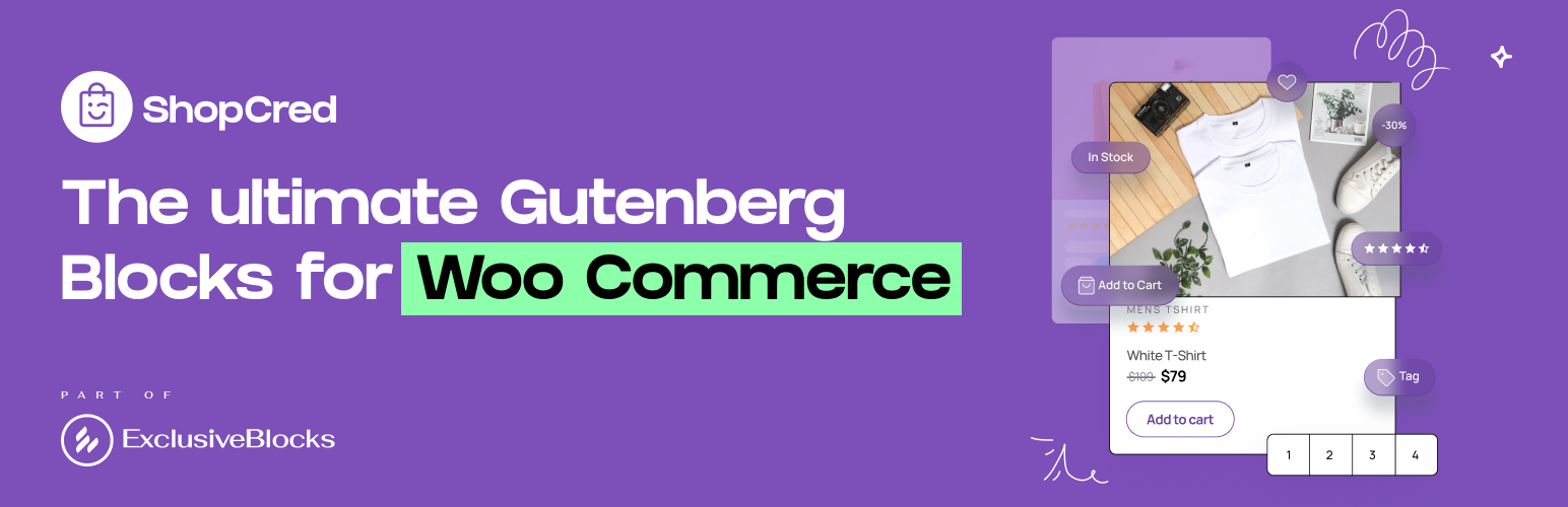 WordPress 外掛 ShopCred – WooCommerce Builder with Products Grid & Carousel Block 的封面圖片。
