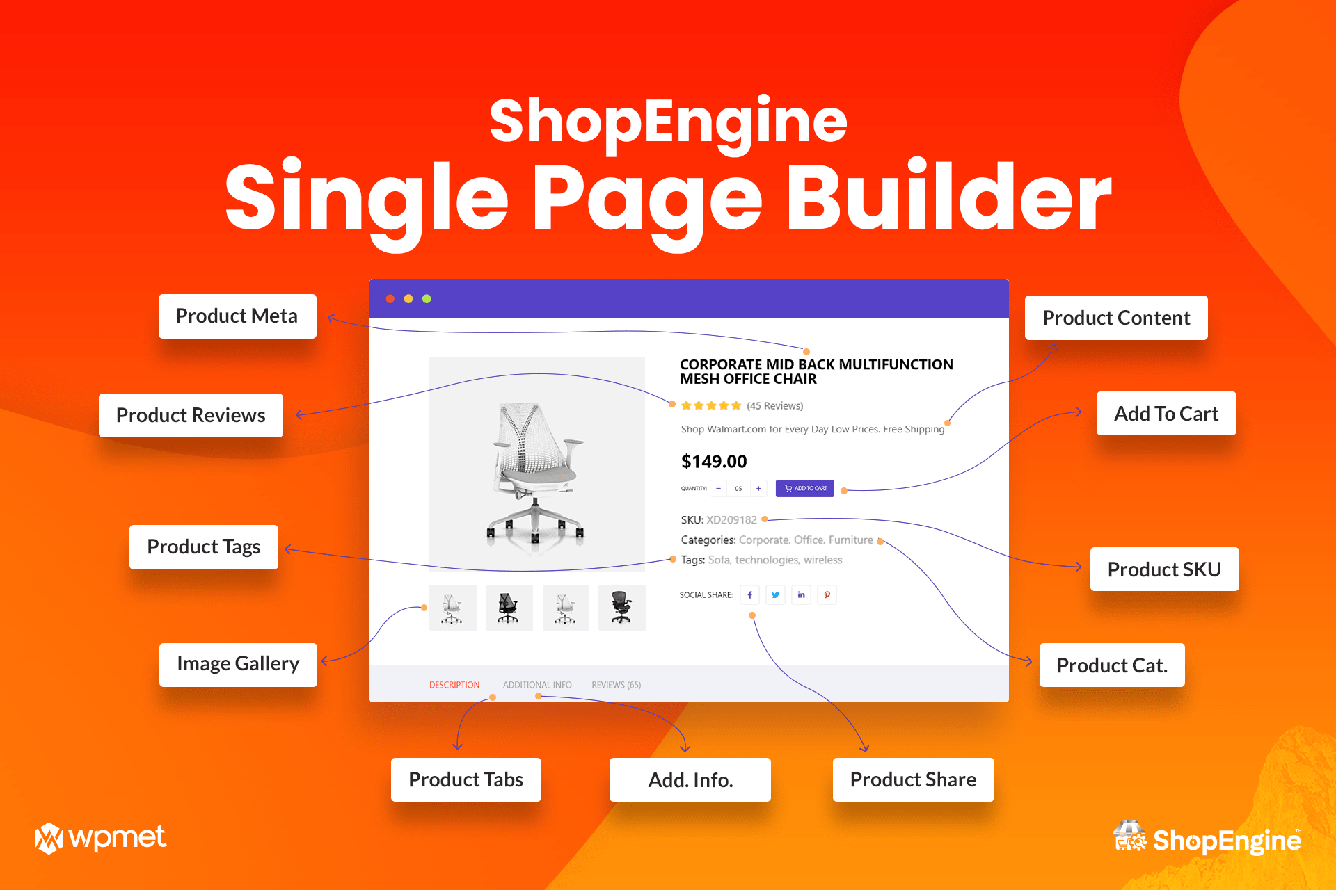 <p><strong>ShopEngine Features for Single WooCommerce Page.</strong> Integrate and customize product share widget, product reviews, WooCommerce product image gallery, product category, add to cart and many more features on your single page builder and single product page.</p>
