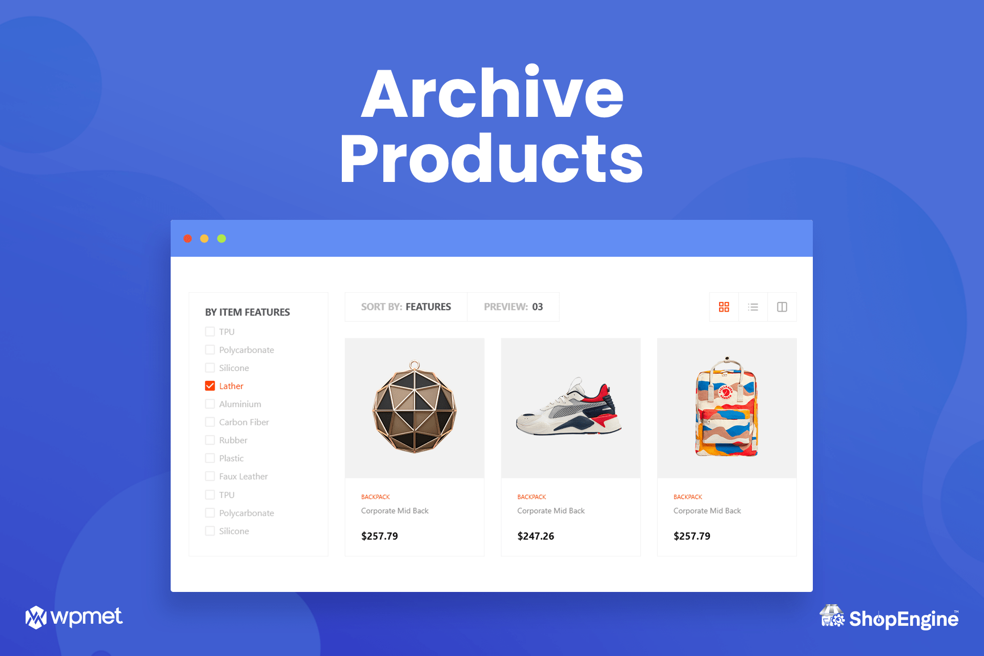 <p><strong>Build an Attractive Product Archive Page.</strong> Display all the products of your ecommerce shop in a more intuitive and smarter way.</p>