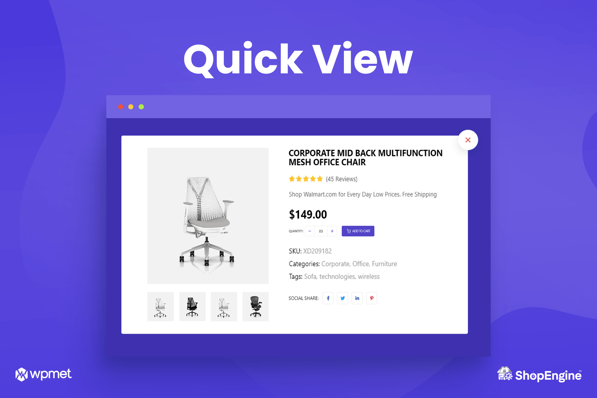 <p><strong>WooCommerce Product Quick View.</strong> Leverage the WooCommerce Product Quick View module to let the customers have a quick look at the product image and short description by a single click.</p>
