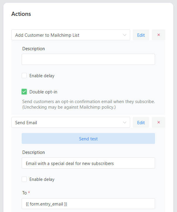 Add the Contact Form 7 email to the Mailchimp list and send the WooCommerce email with a coupon code.