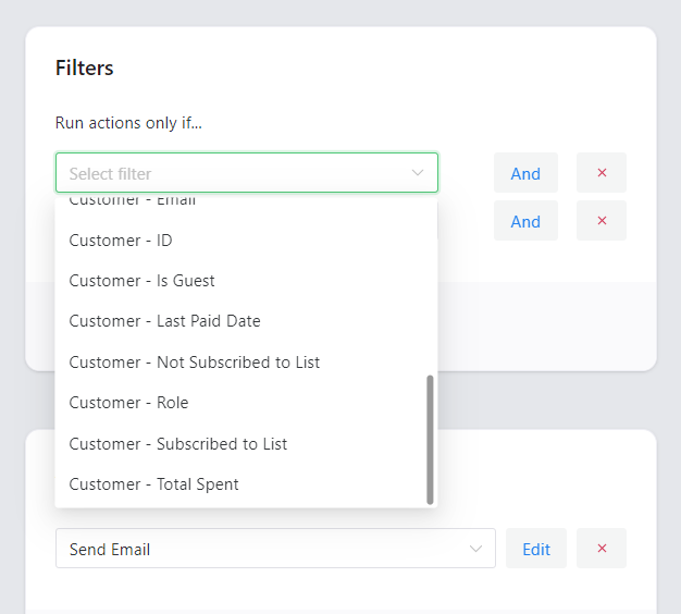 Use multiple conditions and customer segmentation for WooCommerce email marketing campaigns (some are available in PRO).