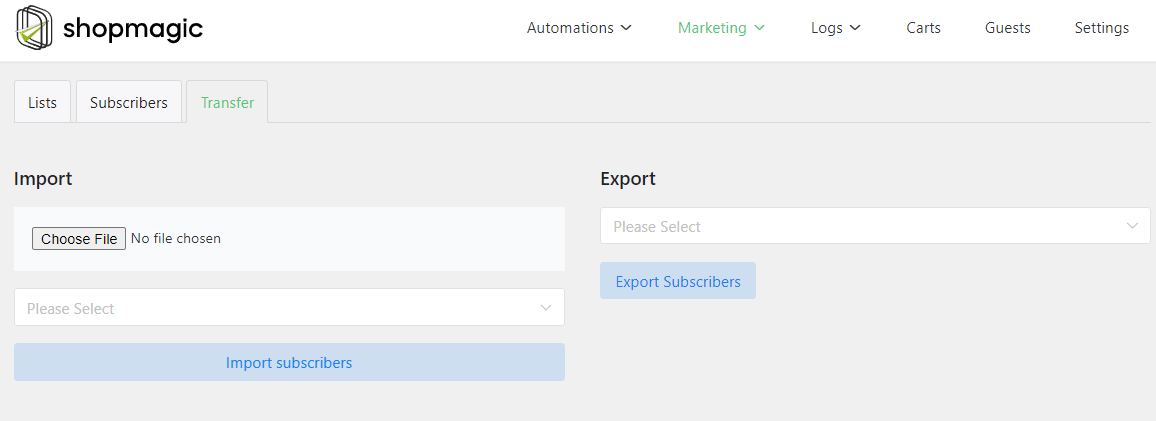 Import and export subscribers from email marketing lists.