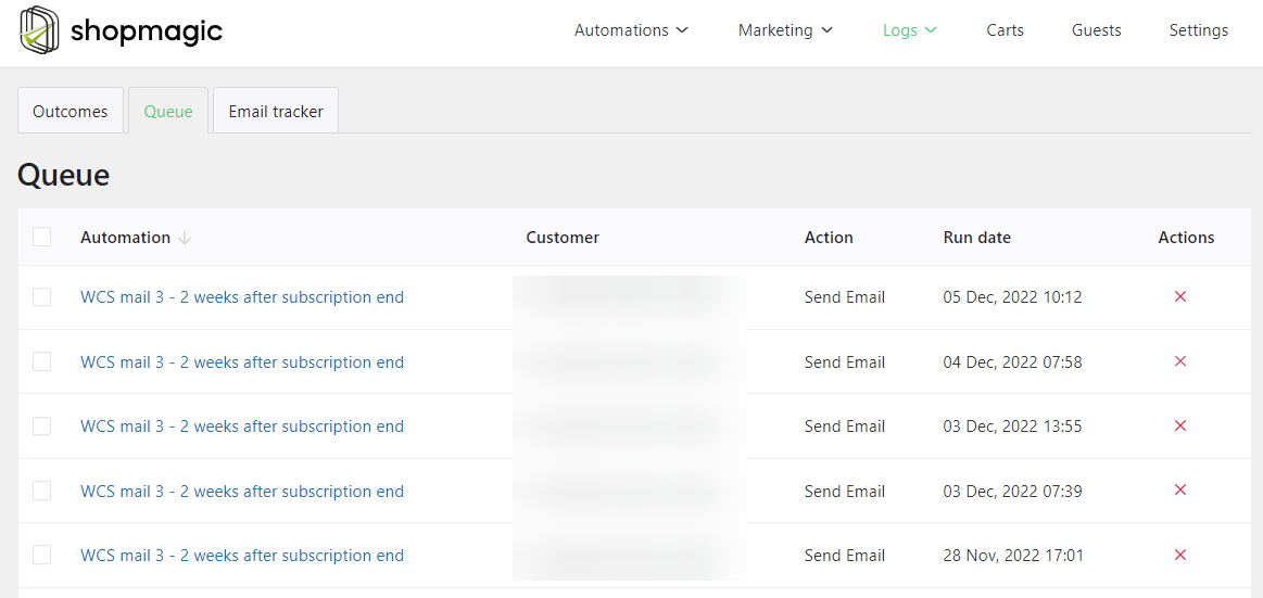 See the email automation list of awaiting messages.