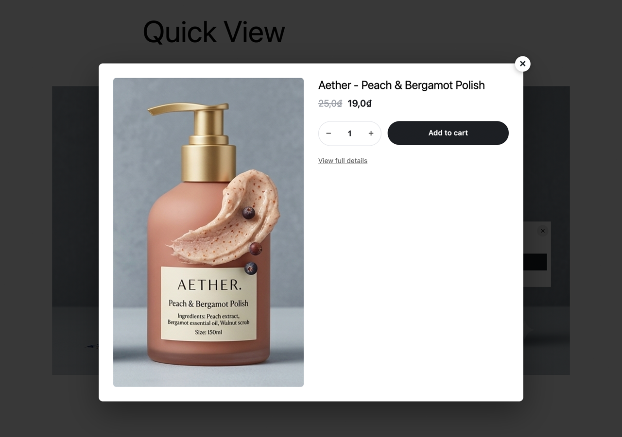 Quick View (Pro) — a product modal opens straight from the marker, no page reload