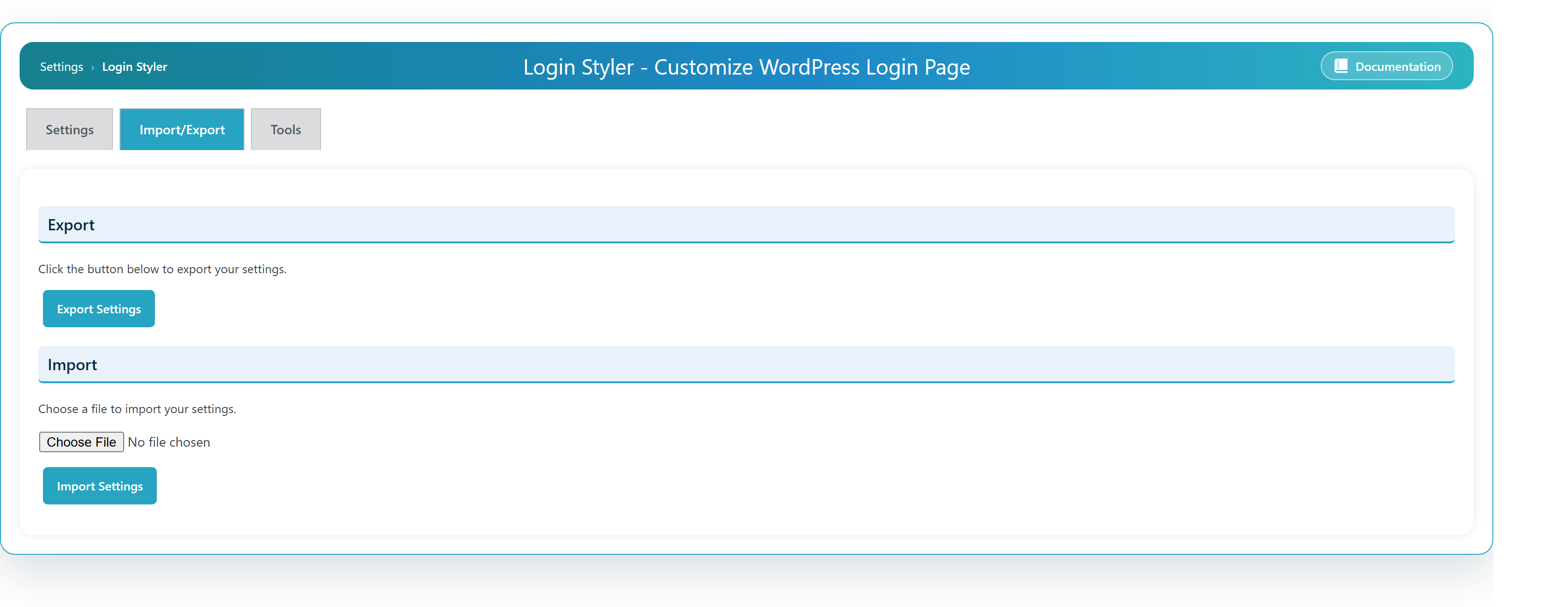 The Import/Export tab for moving your settings between sites.