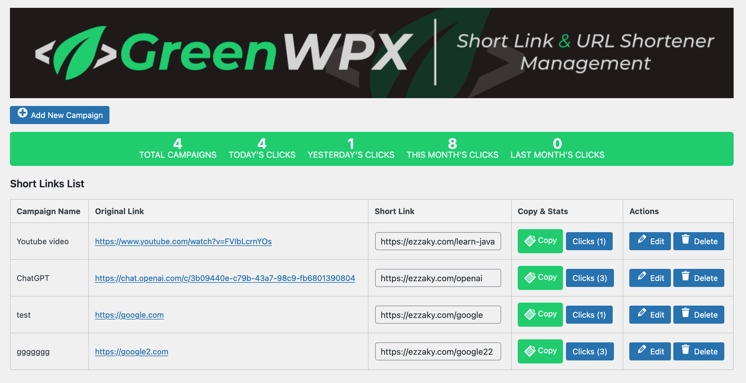 Green Short Links – Link Shortener Management (Affiliate Links, Link Branding, Link Tracking, and Link Cloaking) by GreenWPX