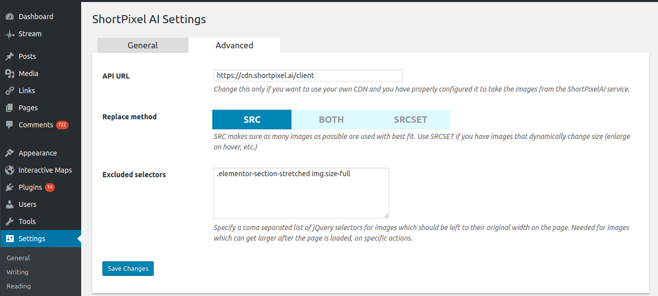 <p>Advanced settings page</p>