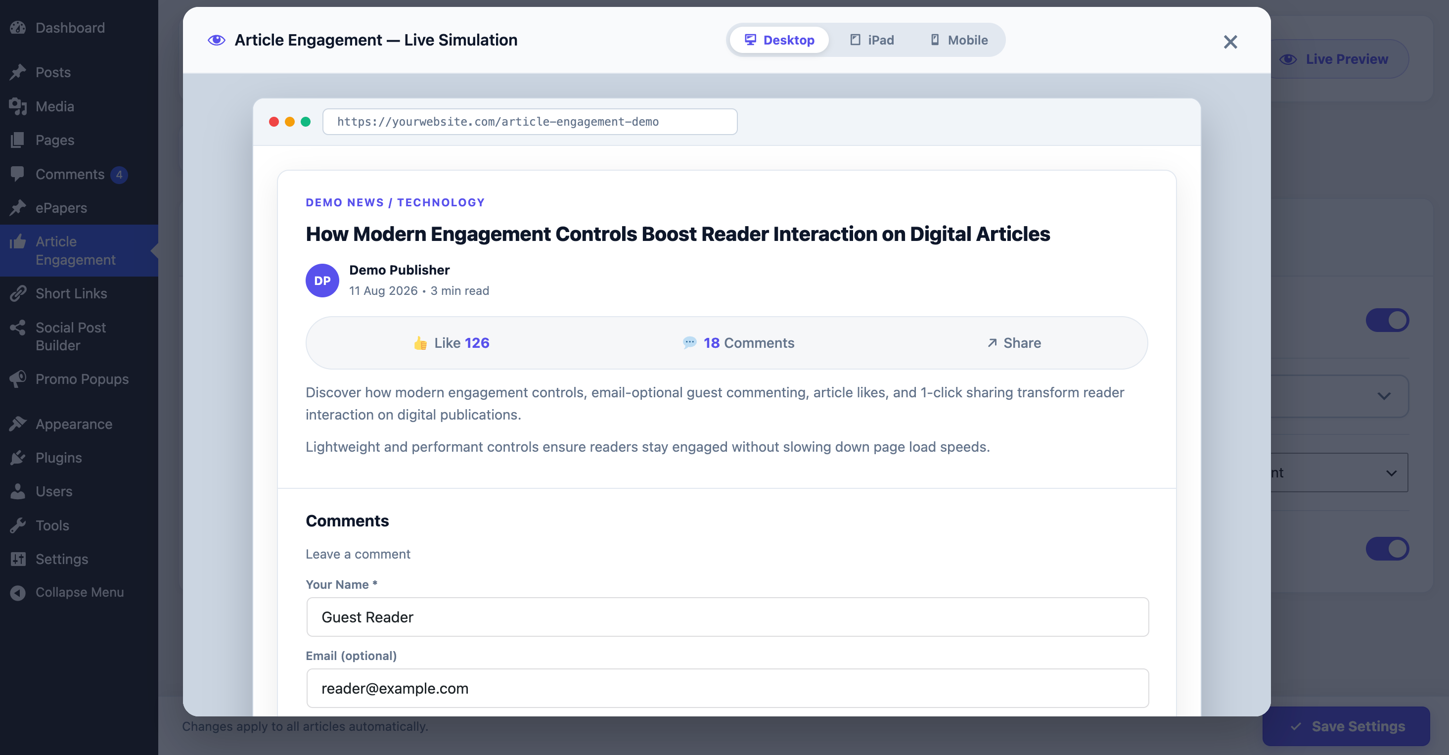 Interactive: Live Preview Modal