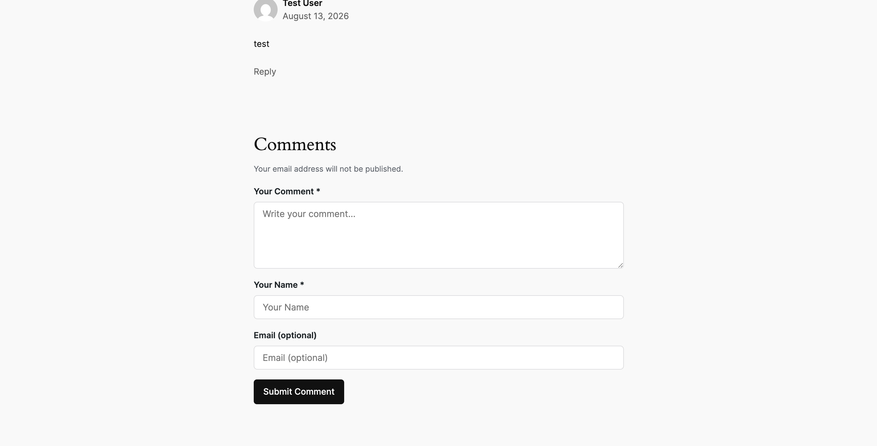 Frontend Article Engagement Comments section