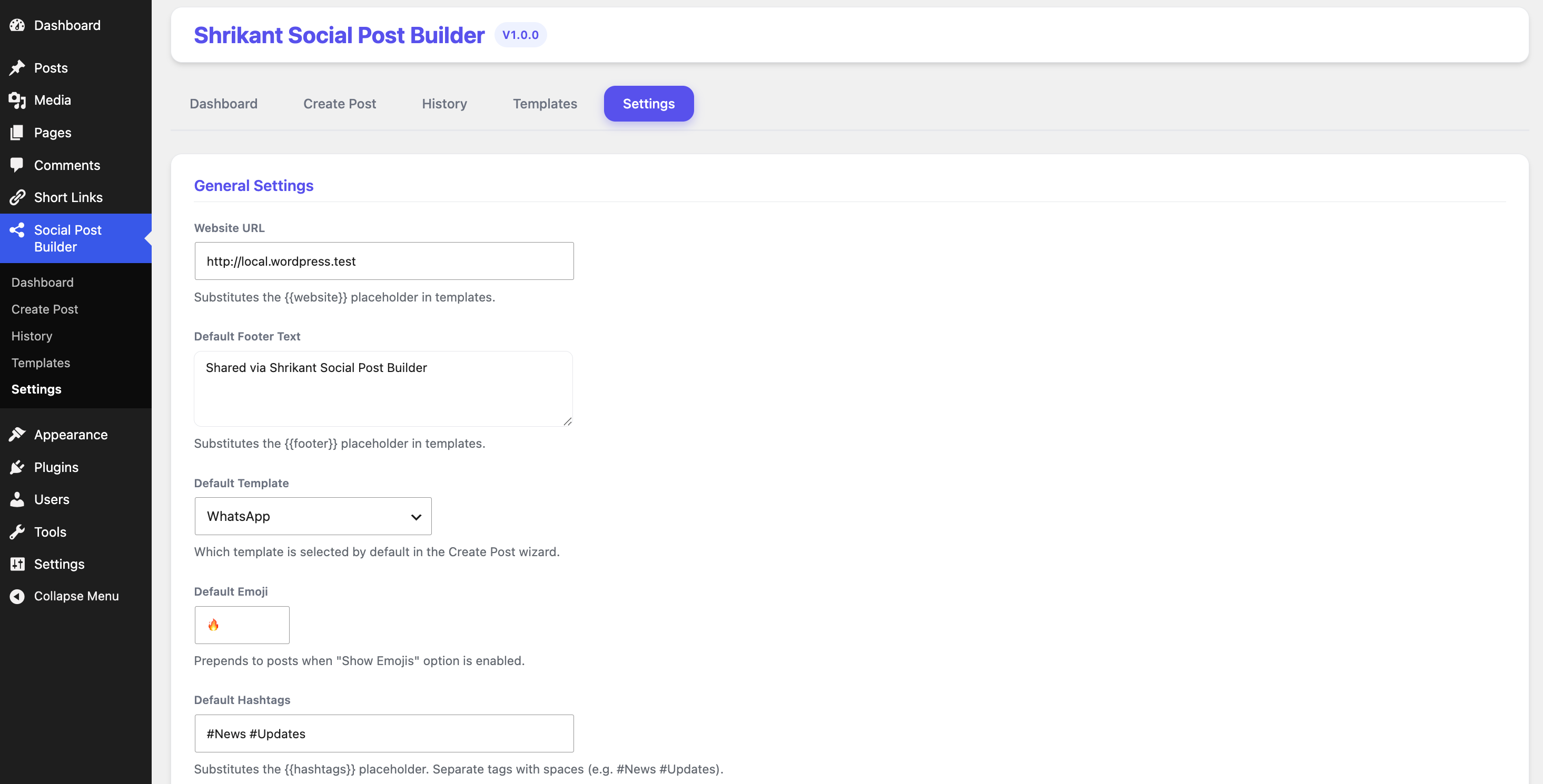 Retention settings and general options configuration.