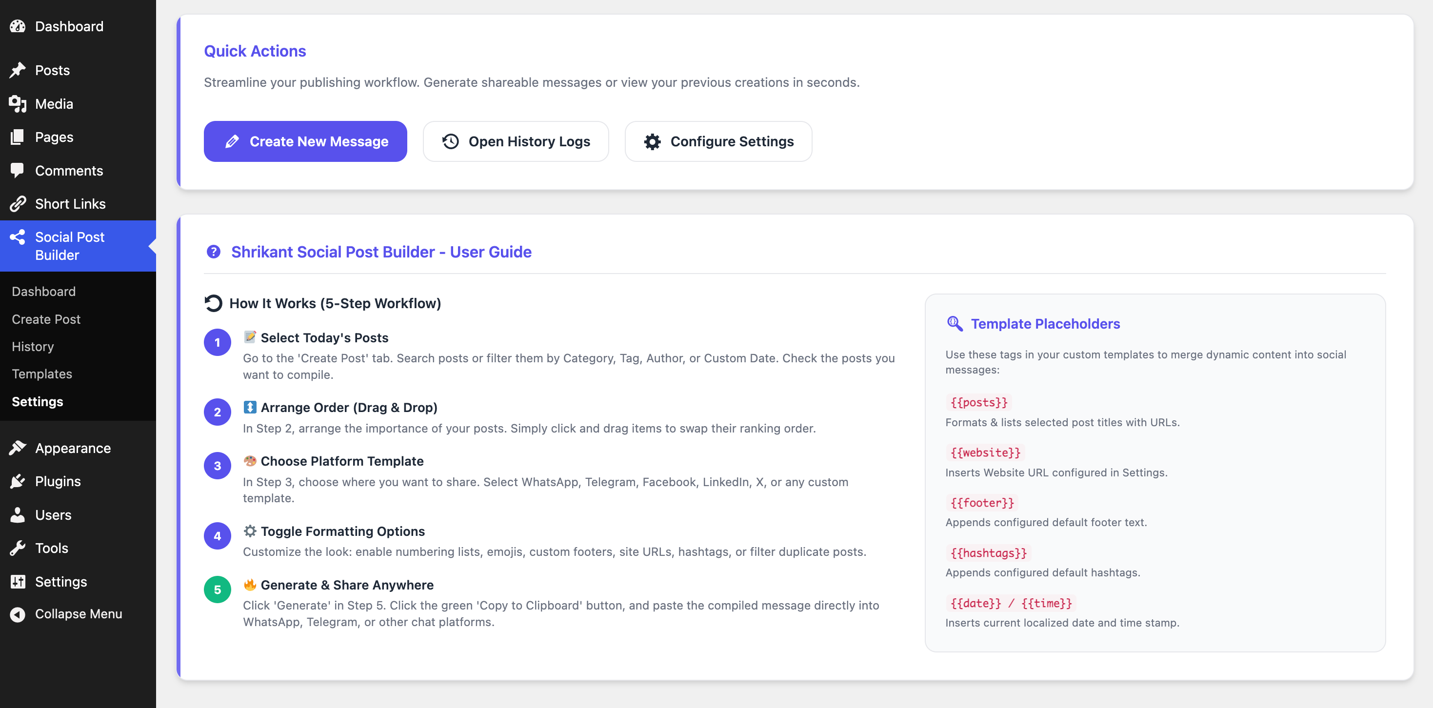 Select WordPress posts for compiling in Step 1.