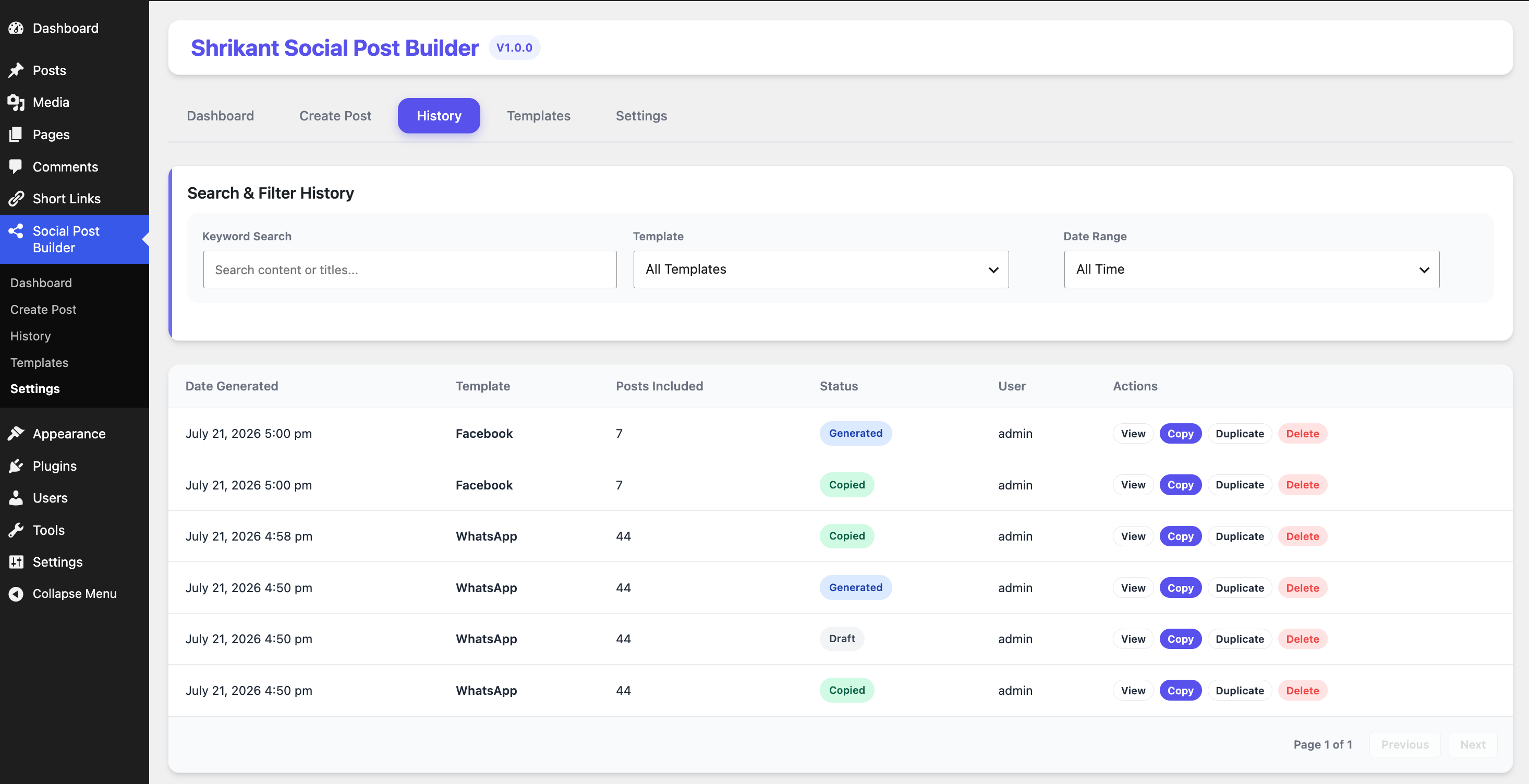 Template editor modal workspace.