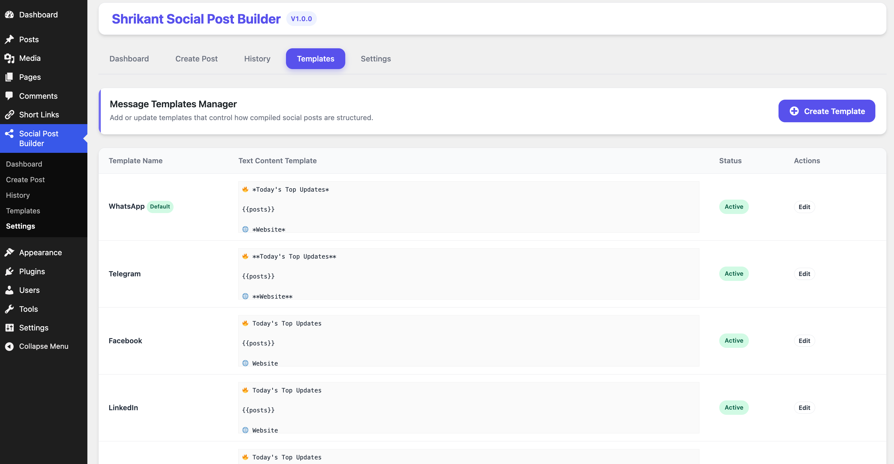 Audit logs and generated post history.