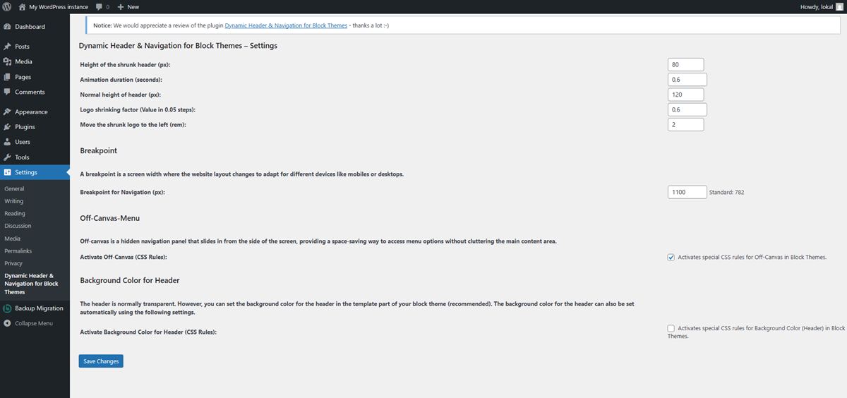 Dynamic Header & Navigation for Block Themes - Screenshot 1