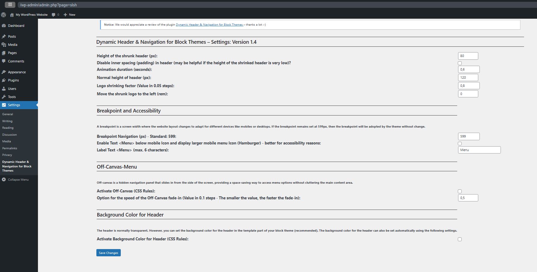 Dynamic Header &amp; Navigation for Block Themes - Screenshot 1