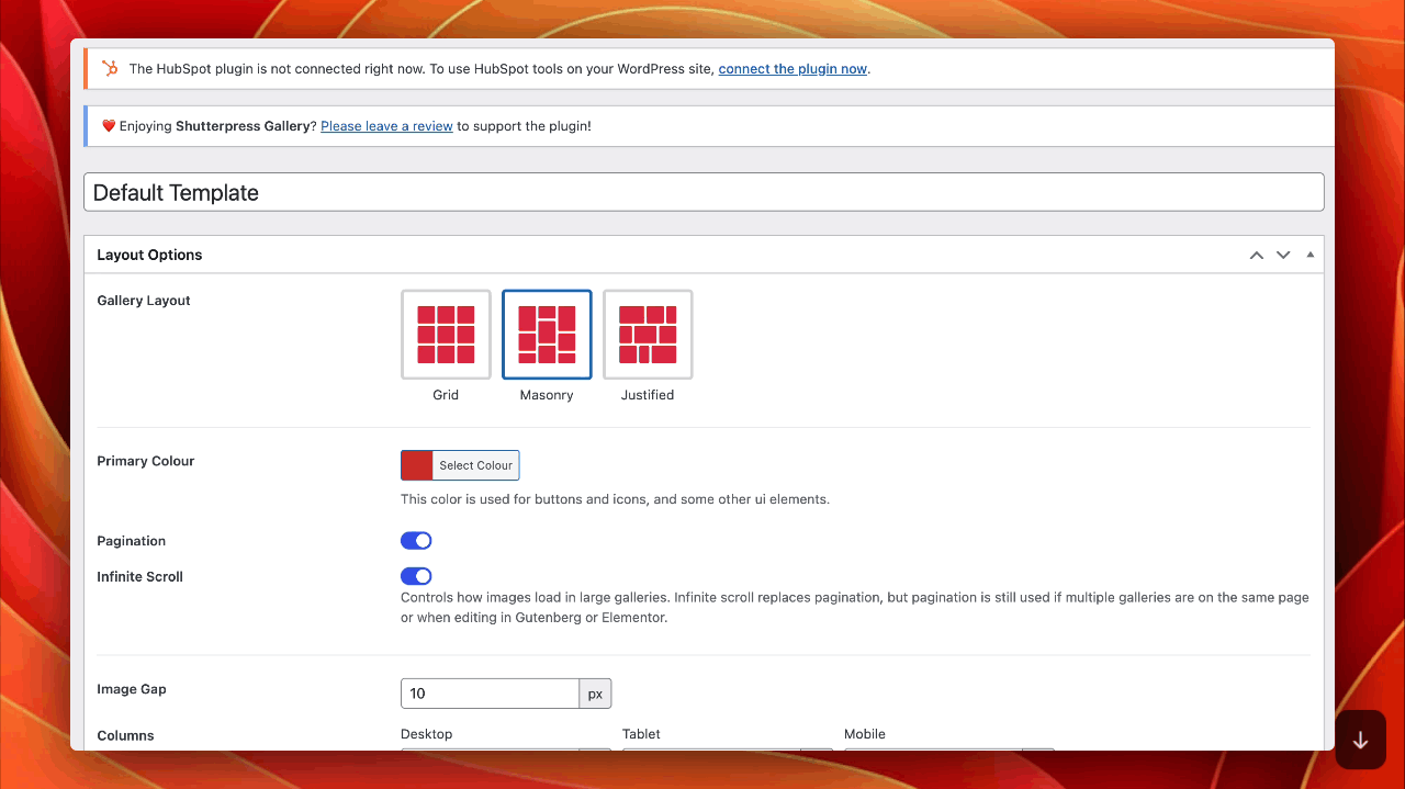 Gallery Template Options