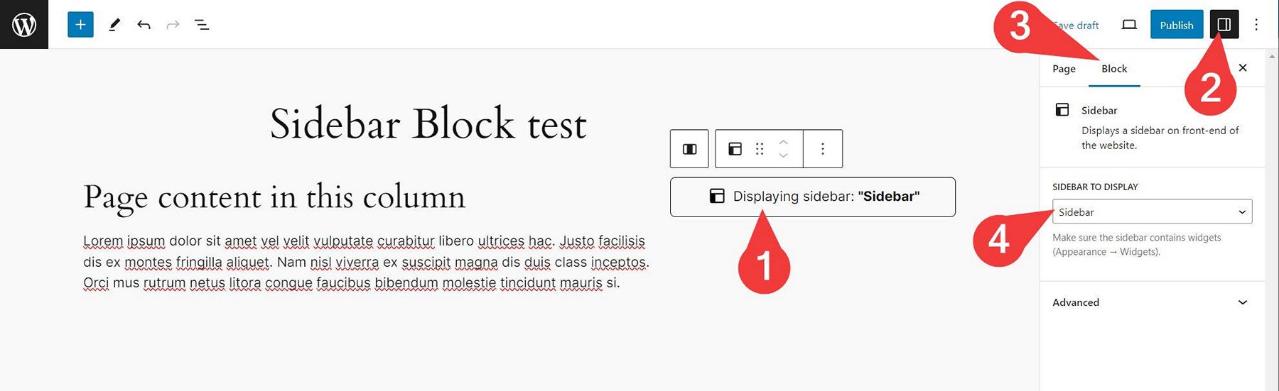 How to display a sidebar within block editor