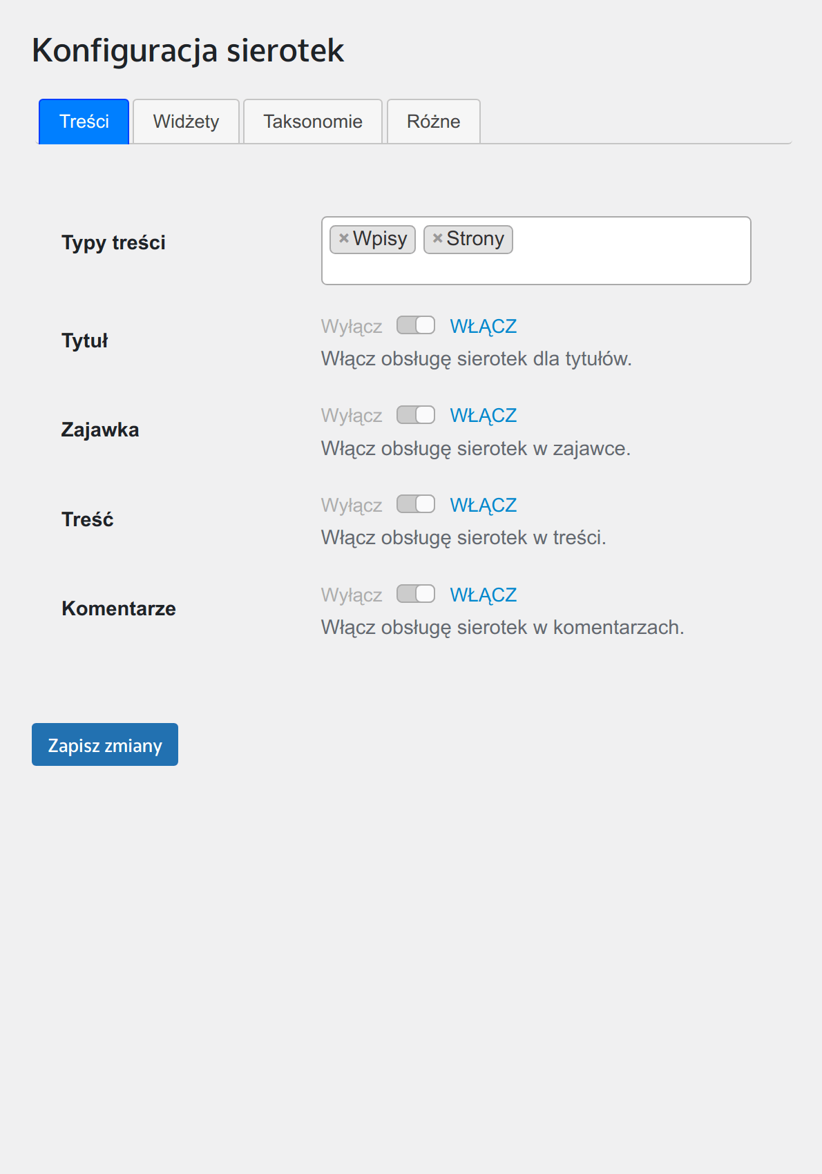 Options for entries.