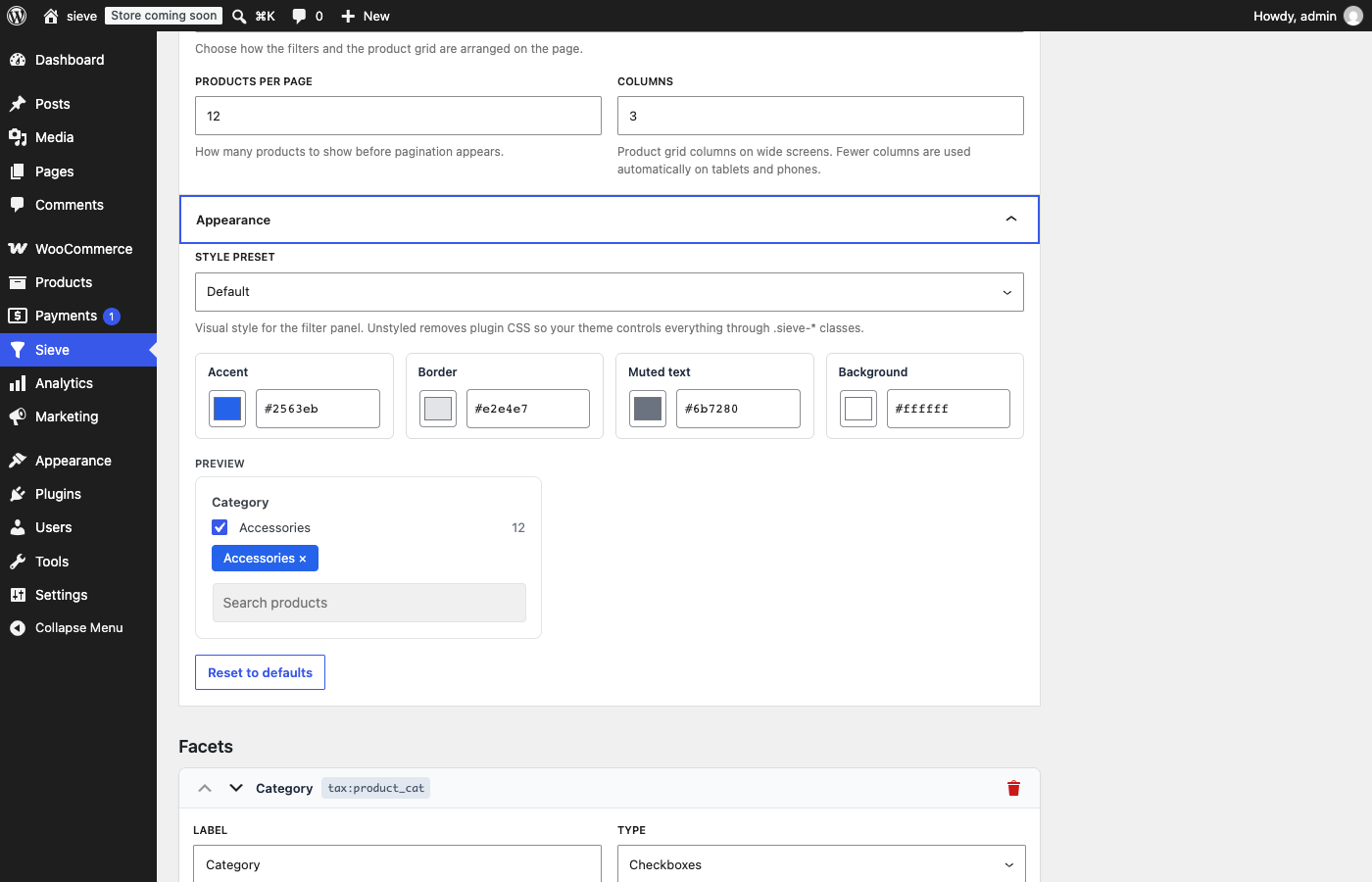 Appearance customizer: style presets, brand colors, border styling, and live preview.